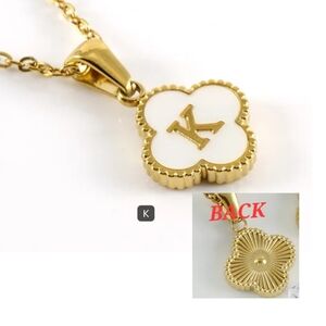 Gold Initial 'K' Clover Pendant Necklace - White & Gold